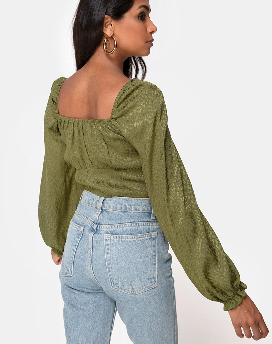 Iris Crop Top in Satin Cheetah Khaki - Image 2