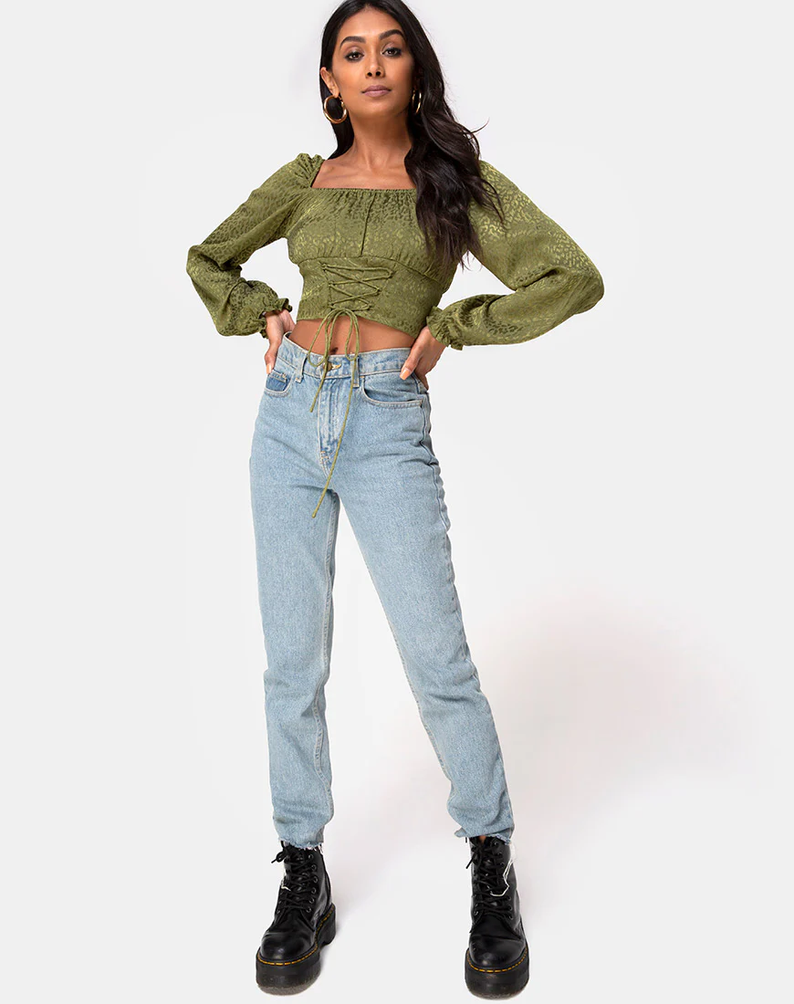 Iris Crop Top in Satin Cheetah Khaki - Image 3