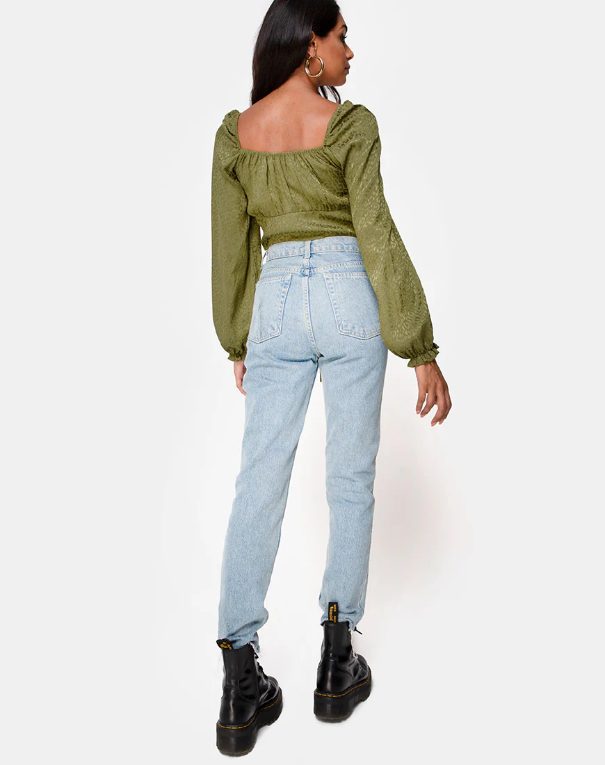 Iris Crop Top in Satin Cheetah Khaki - Image 4