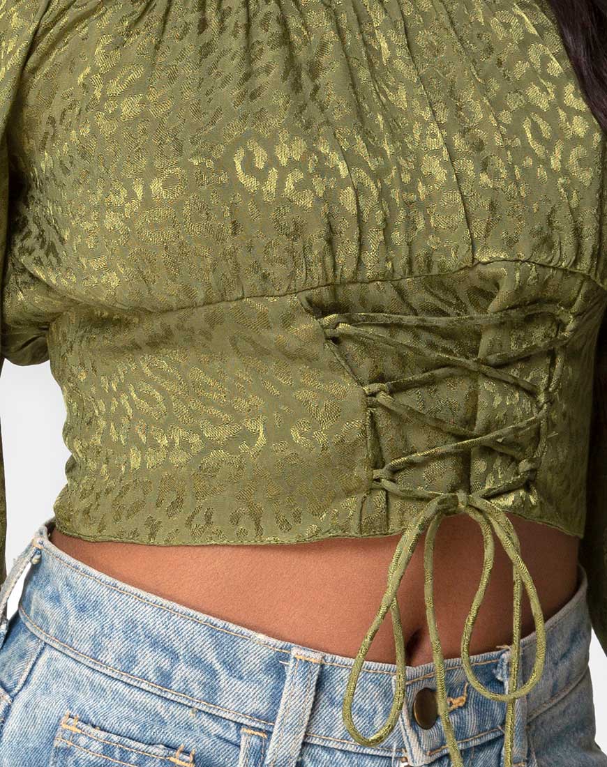 Iris Crop Top in Satin Cheetah Khaki - Image 5