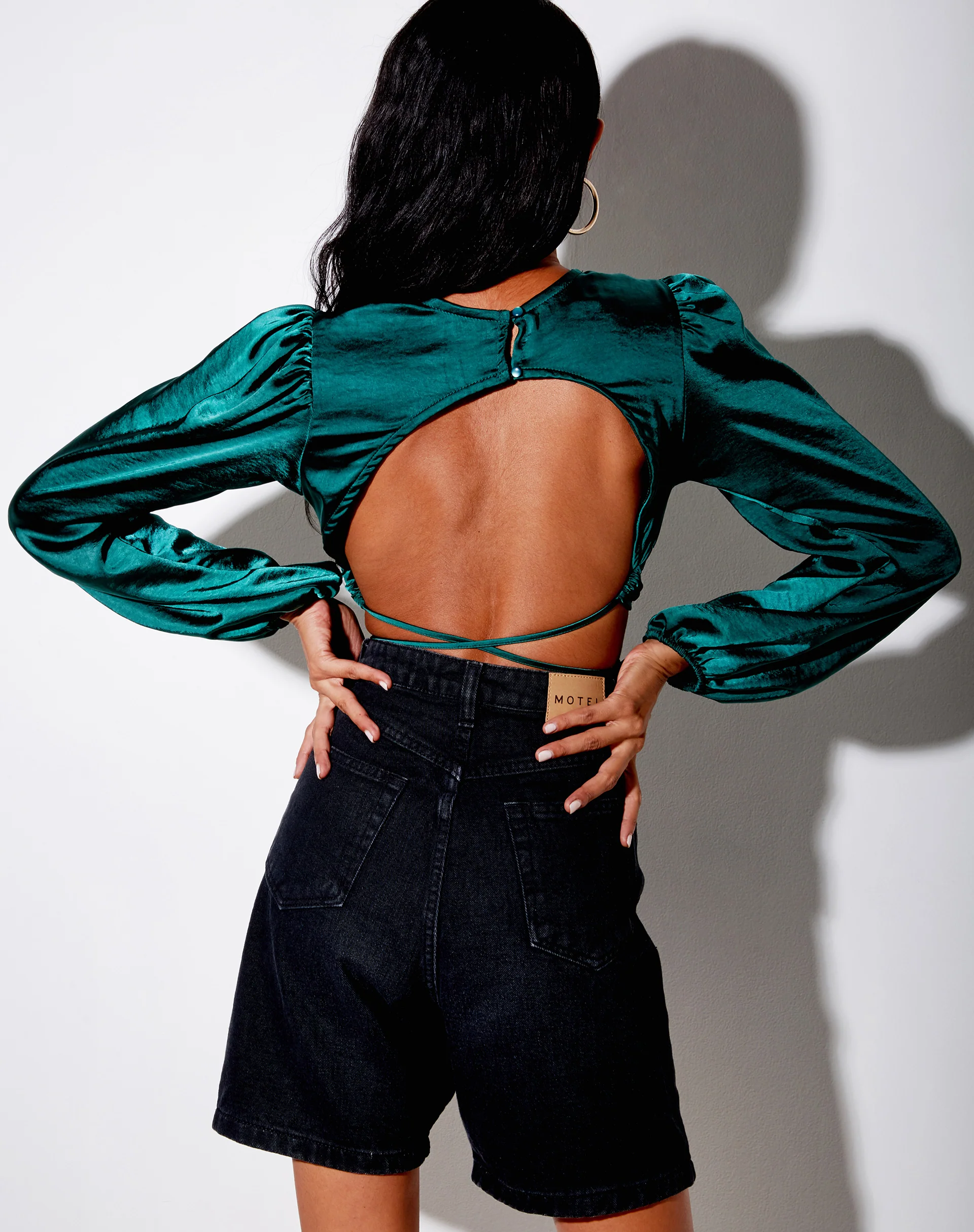 Irisia Crop Top in Satin Forest Green - Image 2