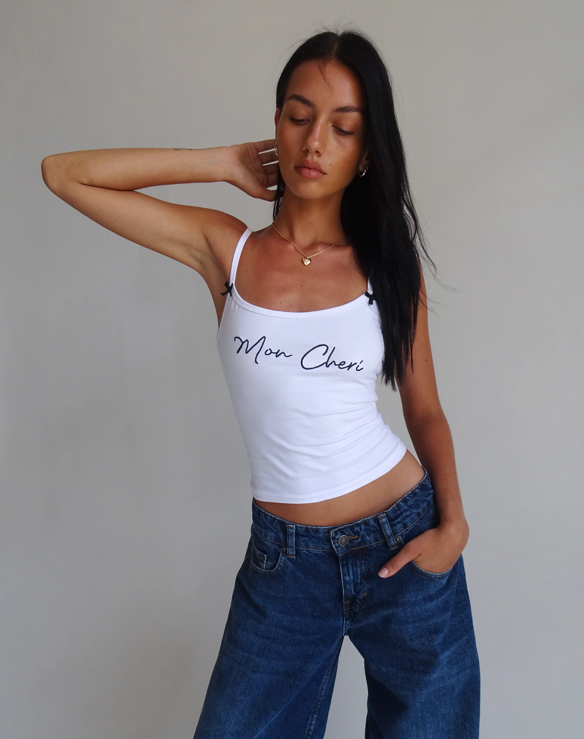 Isa Vest Top in White with Mon Cheri Embroidery - Image 2