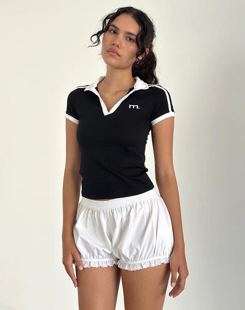 Isda Top in Black with White Binding and M Embroidery - Image 5