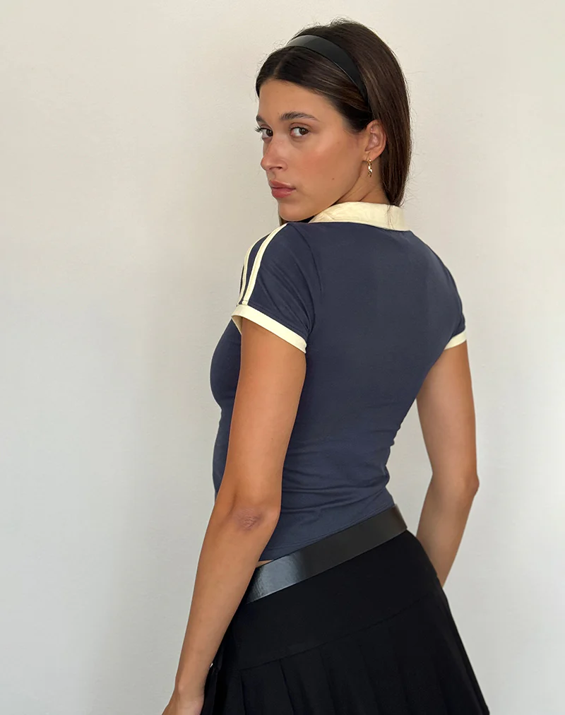 Isda Polo Top in Greystone with Buttermilk Binding - Image 5