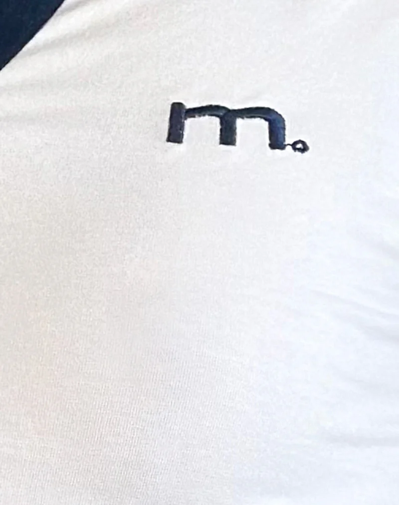 Isda Top in White with Navy Binding and M Embroidery - Image 6