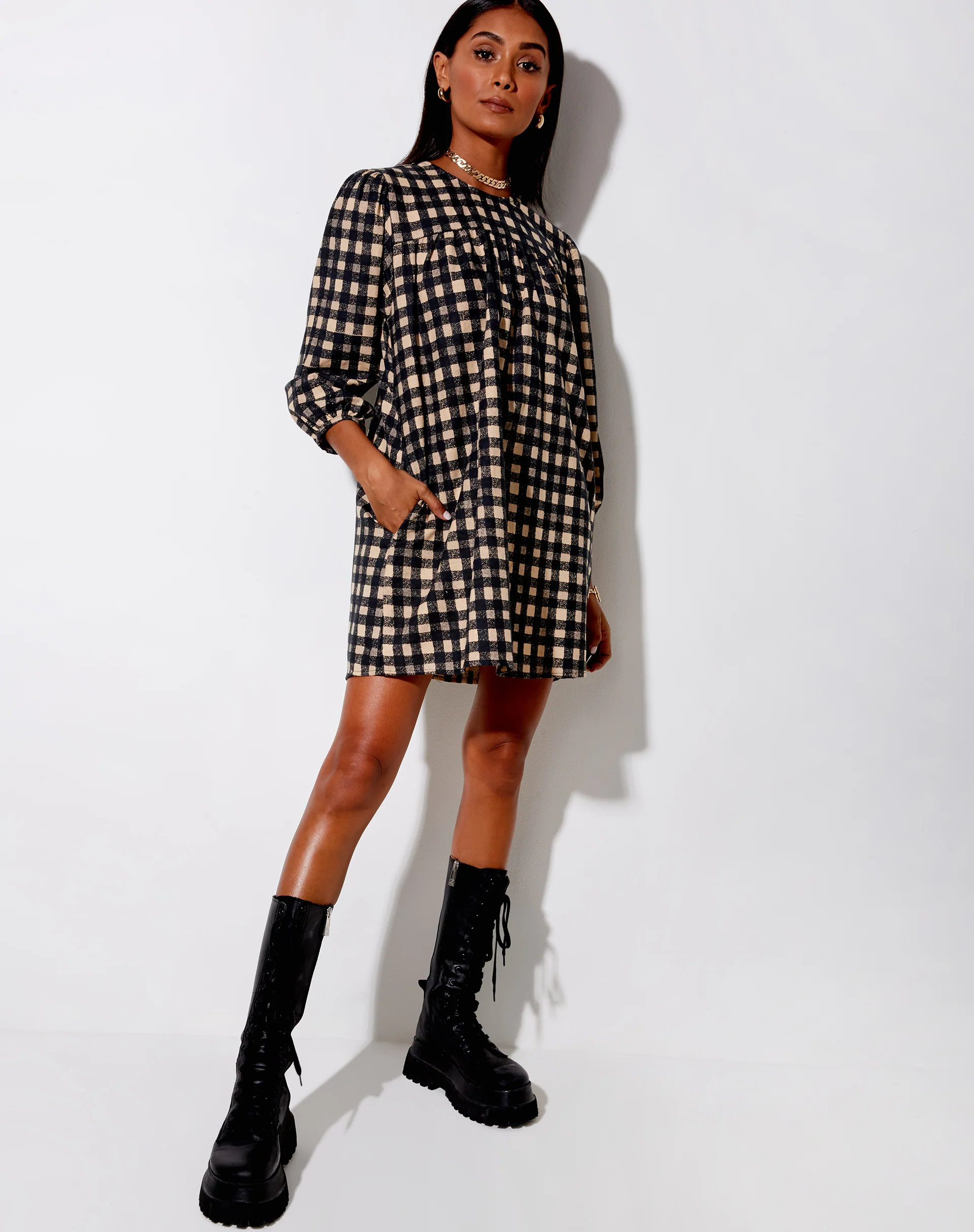 Isha Mini Dress in 90's Grunge Check - Image 3