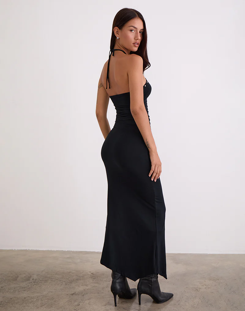 Ishikawa Asymmetrical Maxi Dress with Eyelets in Black - Image 5