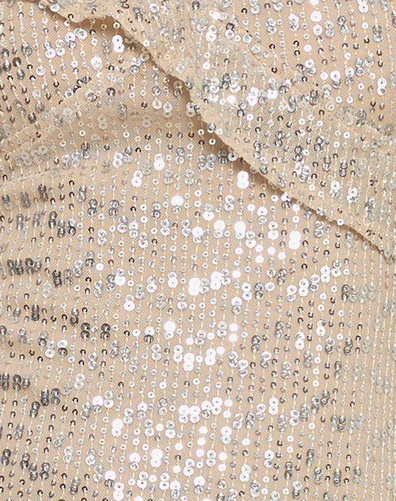 Iskaya Frill Mini Dress in Sequin Neutral - Image 6