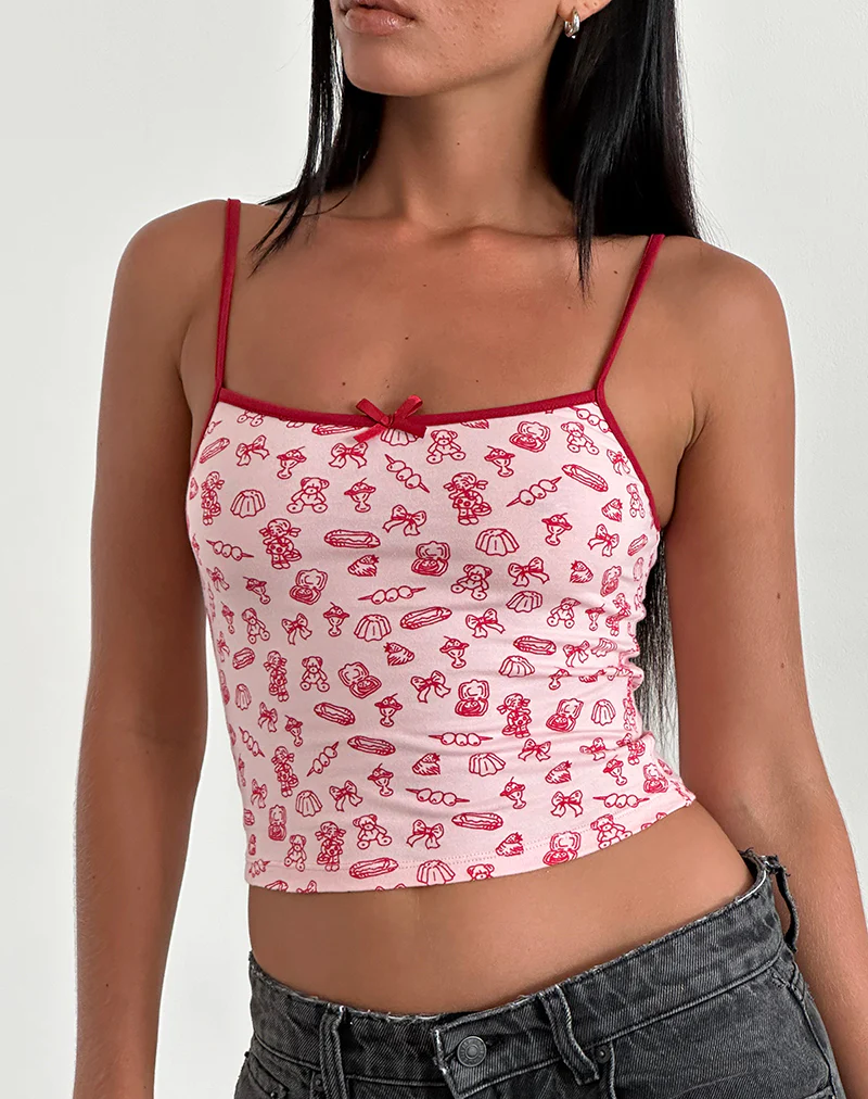 Isna Cami Top in Girlie Print with Red Binding - Image 2