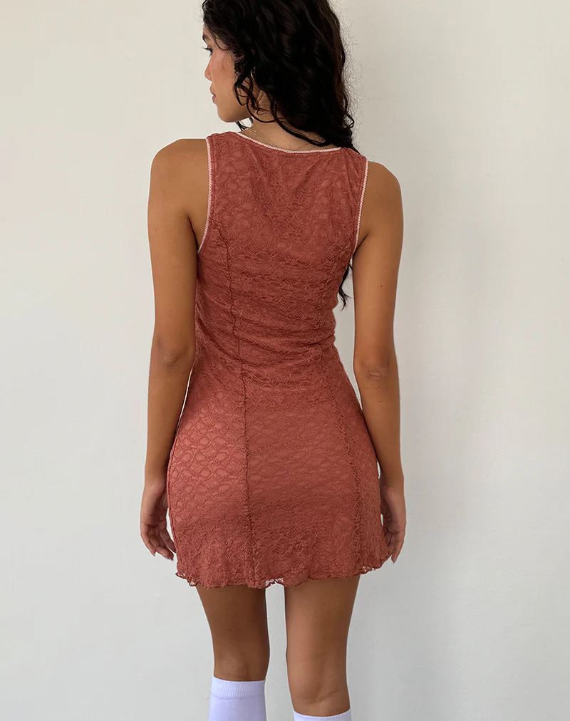 Itzy Lace Mini Dress in Withered Rose - Image 4