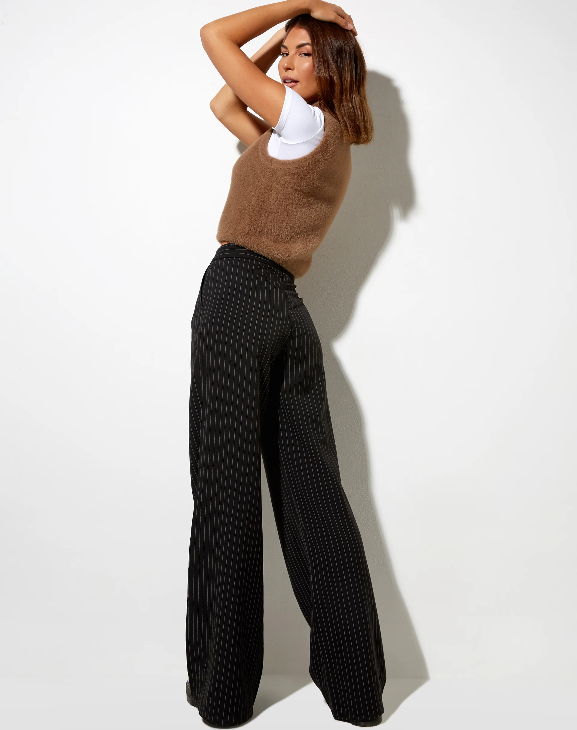 Ivo Flare Trouser in Pinstripe Black - Image 2