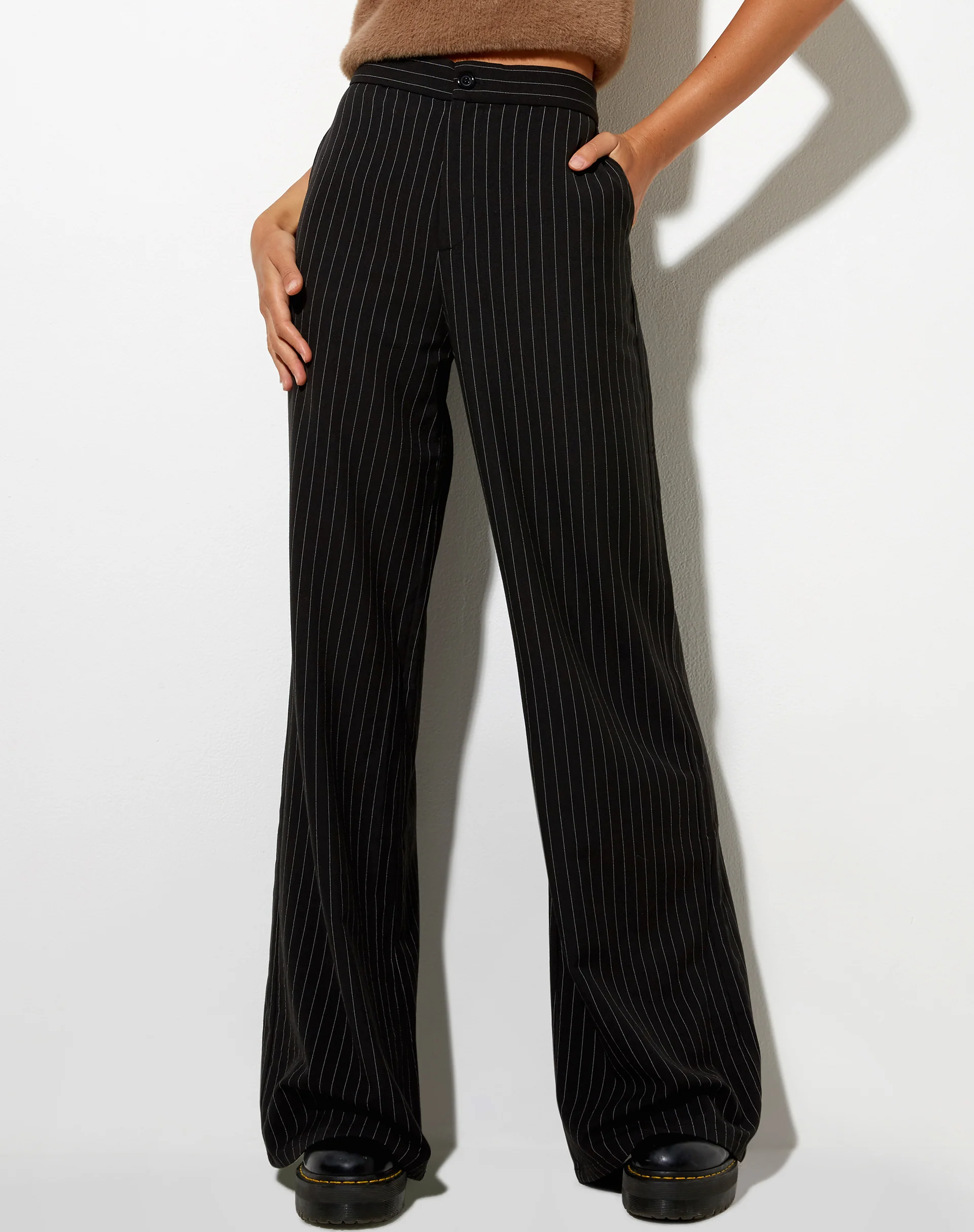 Ivo Flare Trouser in Pinstripe Black - Image 3