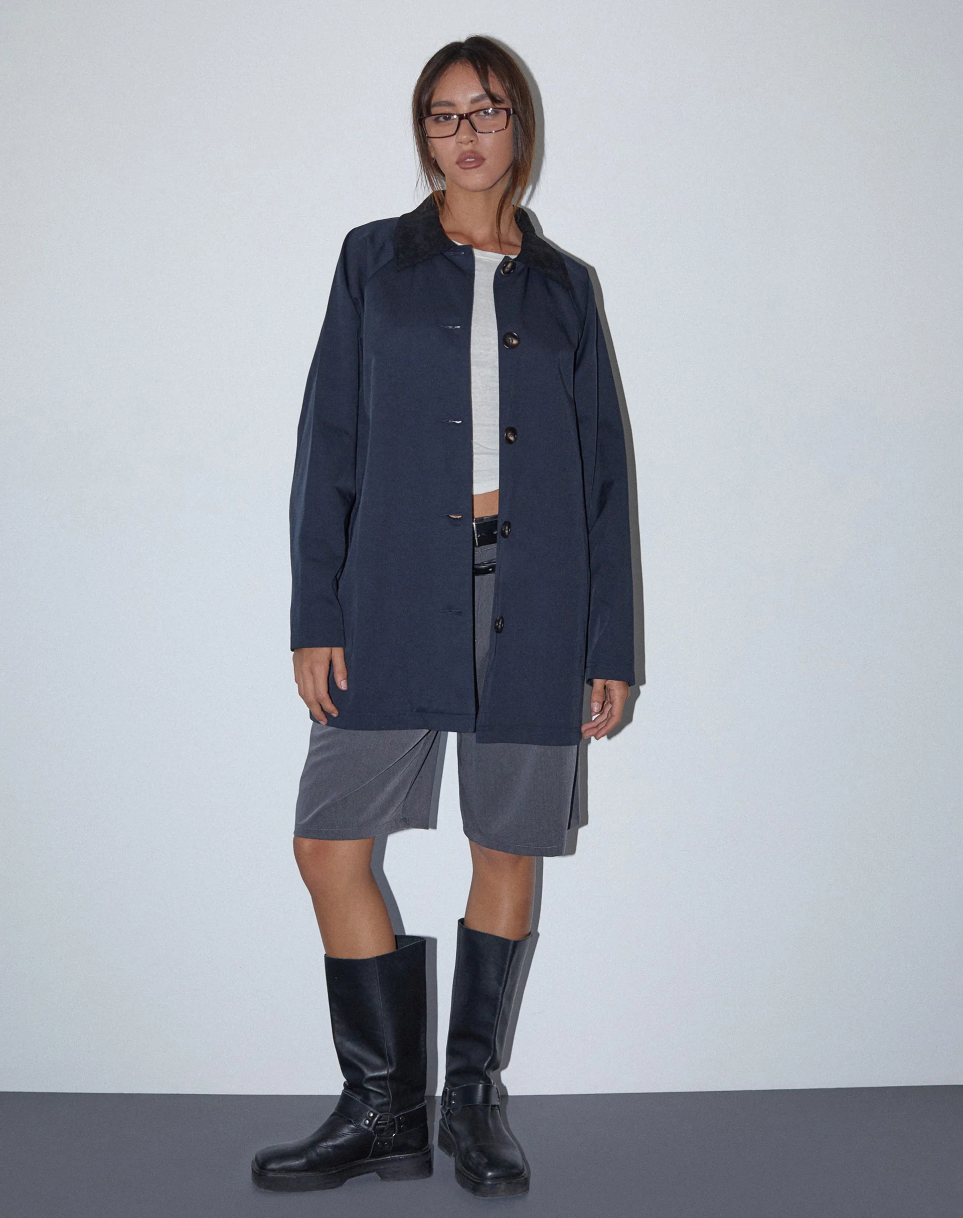 Izora Short Trench Coat in Navy - Image 2