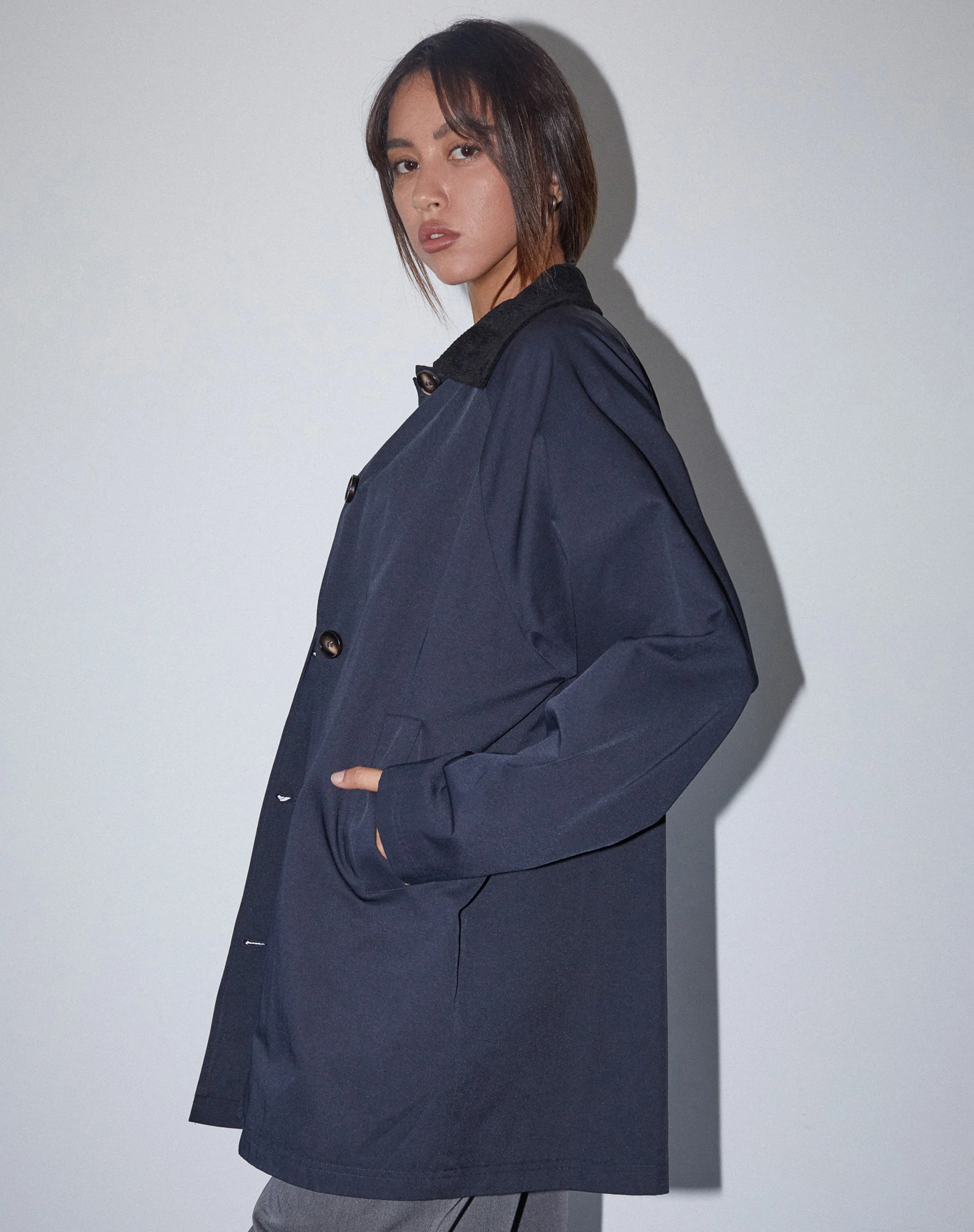 Izora Short Trench Coat in Navy - Image 4