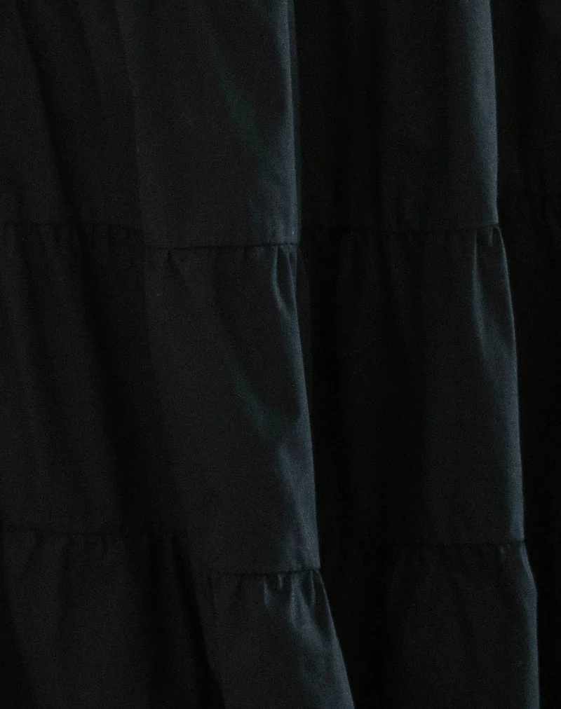 Izumi Tiered Midi Skirt in Poplin Black - Image 6