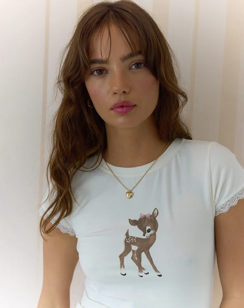 Izzy Top in Off White Deer Print - Image 3