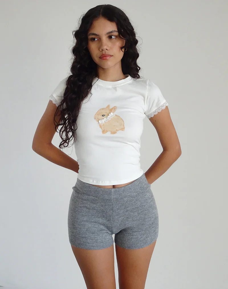 Izzy Baby Tee in Off White with Rabbit Print - Image 2