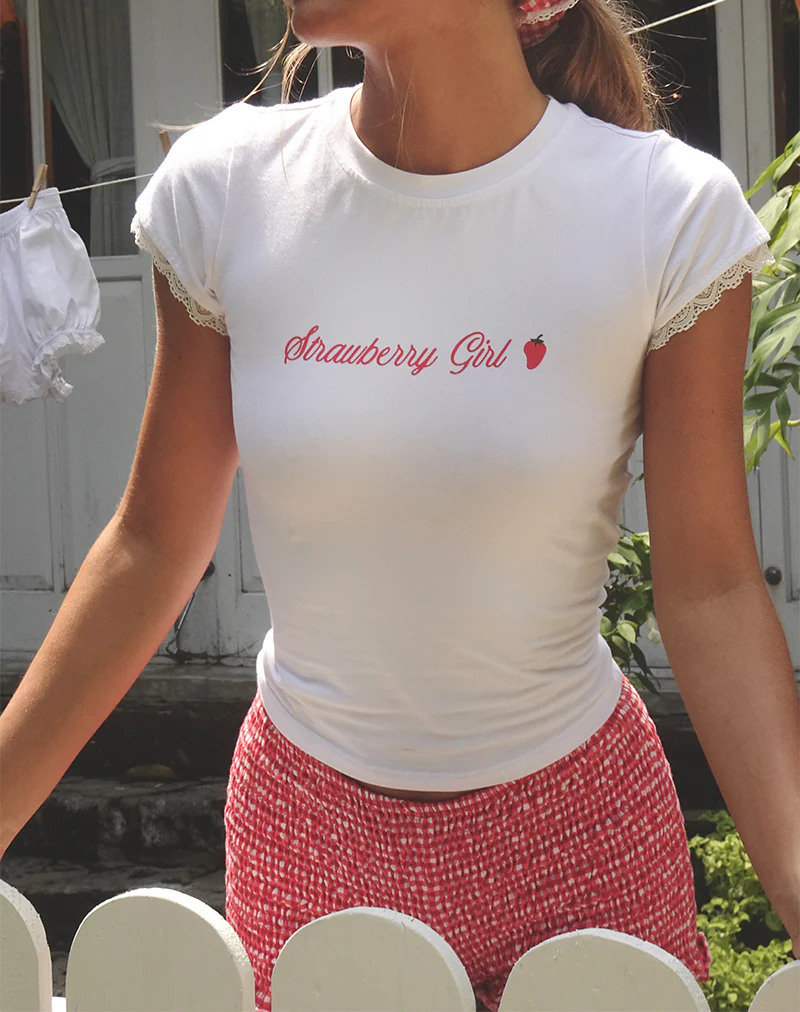 Izzy Top in White Strawberry Girl Script - Image 2
