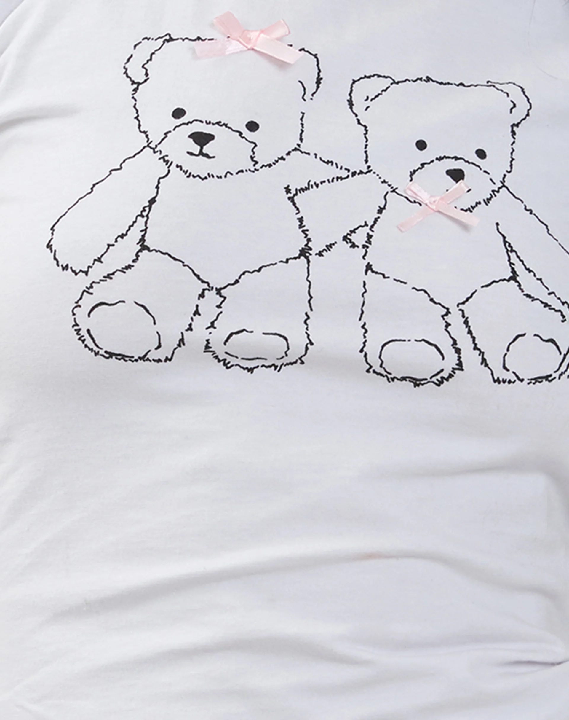 Izzy Lace Trim Baby Tee in White Teddy Motif - Image 8