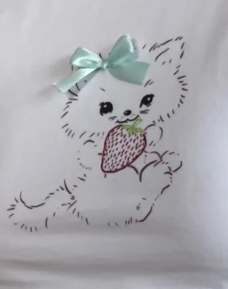 Izzy Tee in White with Strawberry Cat Print - Image 7