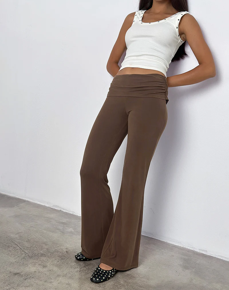 Jacita Low Rise Flared Trousers in Bitter Chocolate - Image 2