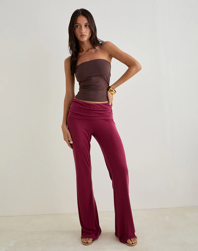 Jacita Low Rise Trousers in Cupro Burgundy - Image 3
