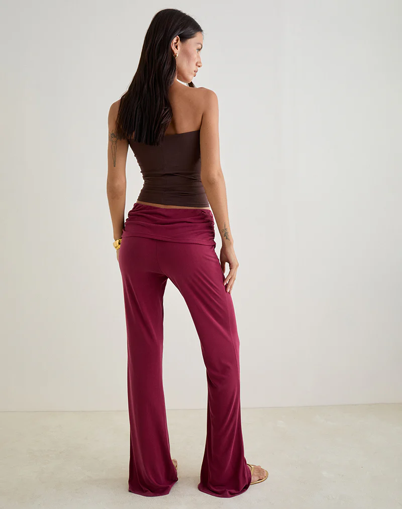 Jacita Low Rise Trousers in Cupro Burgundy - Image 4