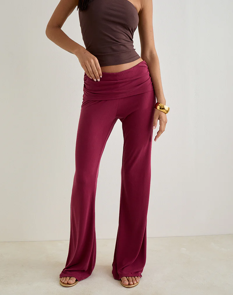 Jacita Low Rise Trousers in Cupro Burgundy - Image 5