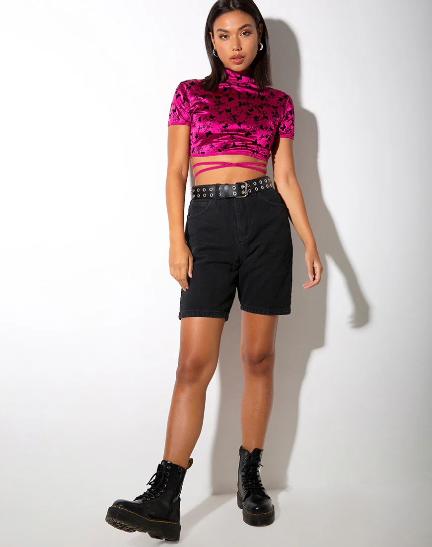 Jacki Crop Top in Butterfly Bloom Pink - Image 3