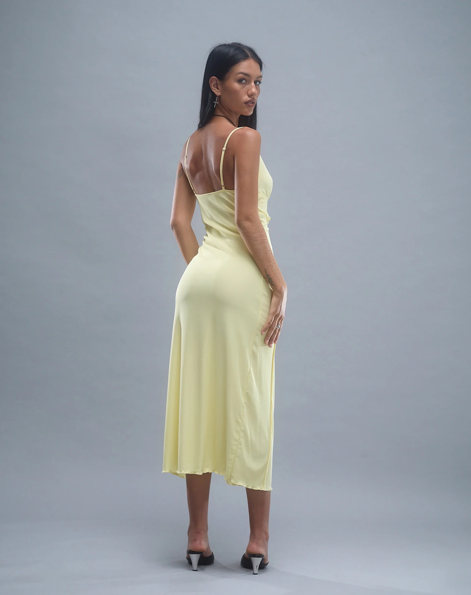 Jacy Ruffle Midi Dress in Mesh Lemon - Image 6