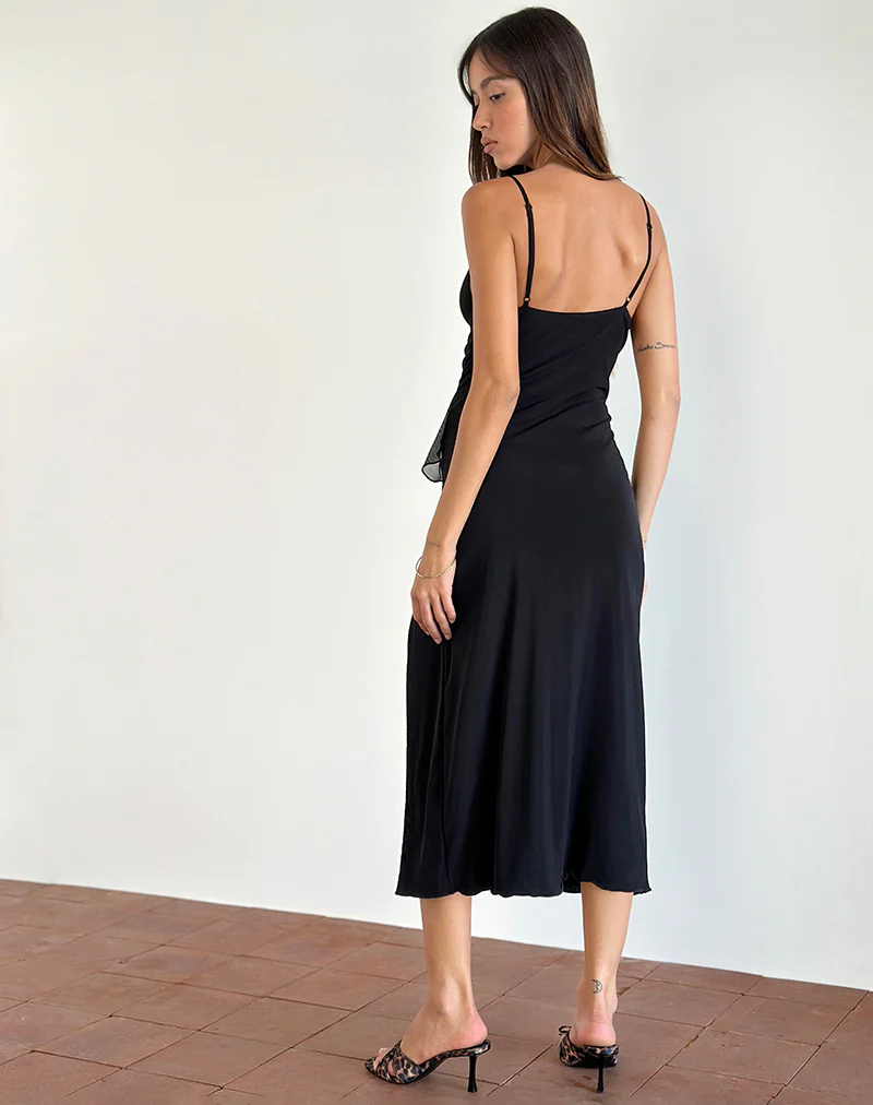 Jacy Ruffle Midi Dress in Mesh Black - Image 3