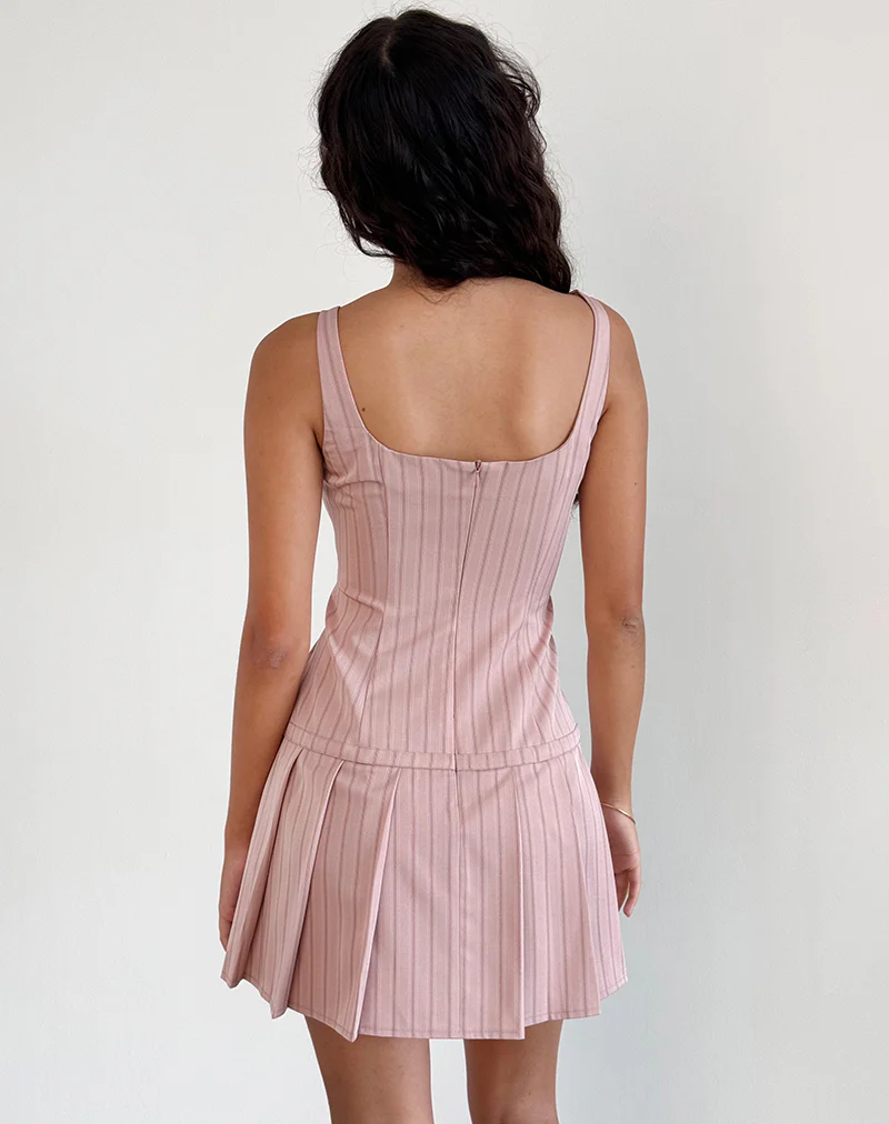 Jadzia Drop Waist Mini Dress in Blush Pinstripe - Image 4