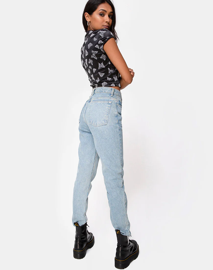 Jakina Crop Top in Black Butterfly Flock - Image 4