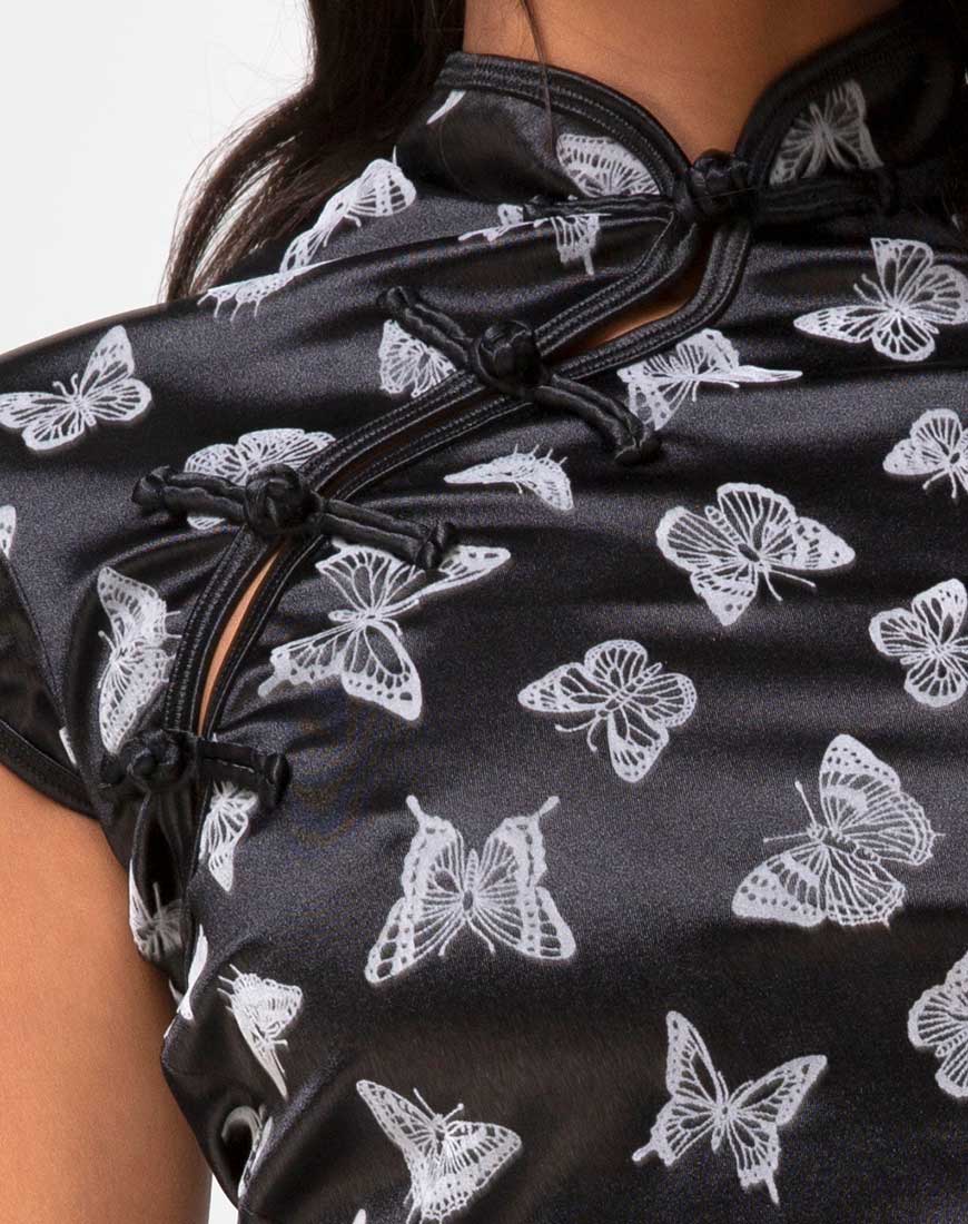 Jakina Crop Top in Black Butterfly Flock - Image 5