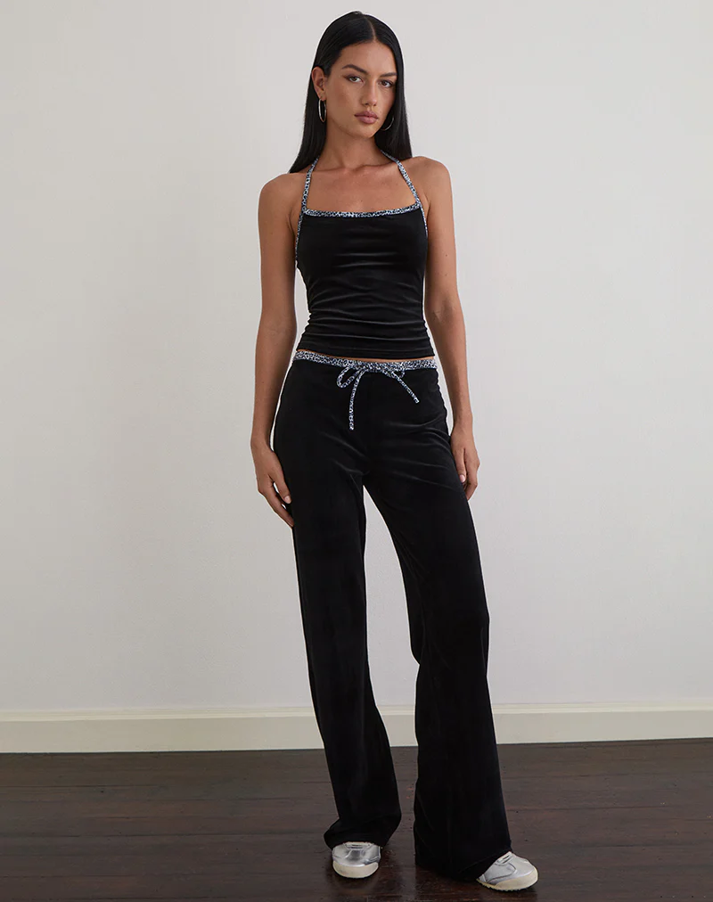 Jalani Trouser in Black with Leopard Binding - Image 4