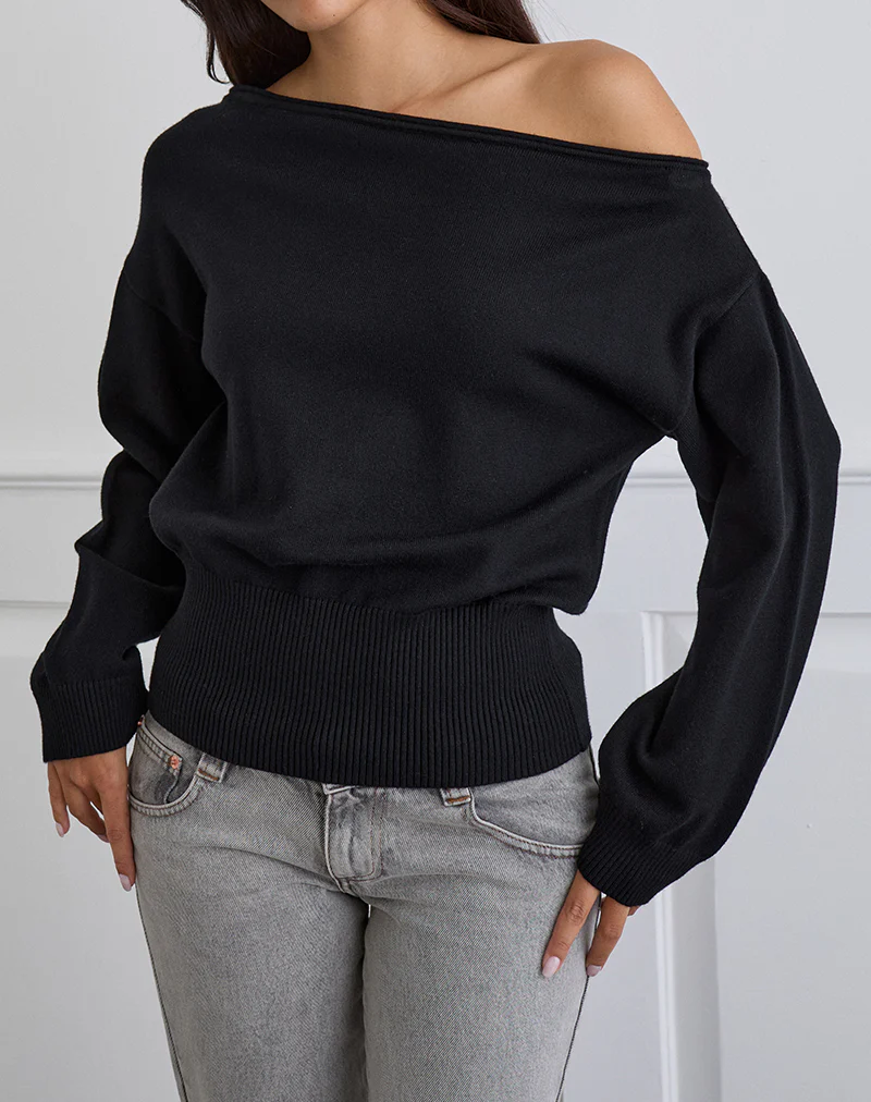 Jalira Asymmetric Cinch Jumper in Black - Image 2