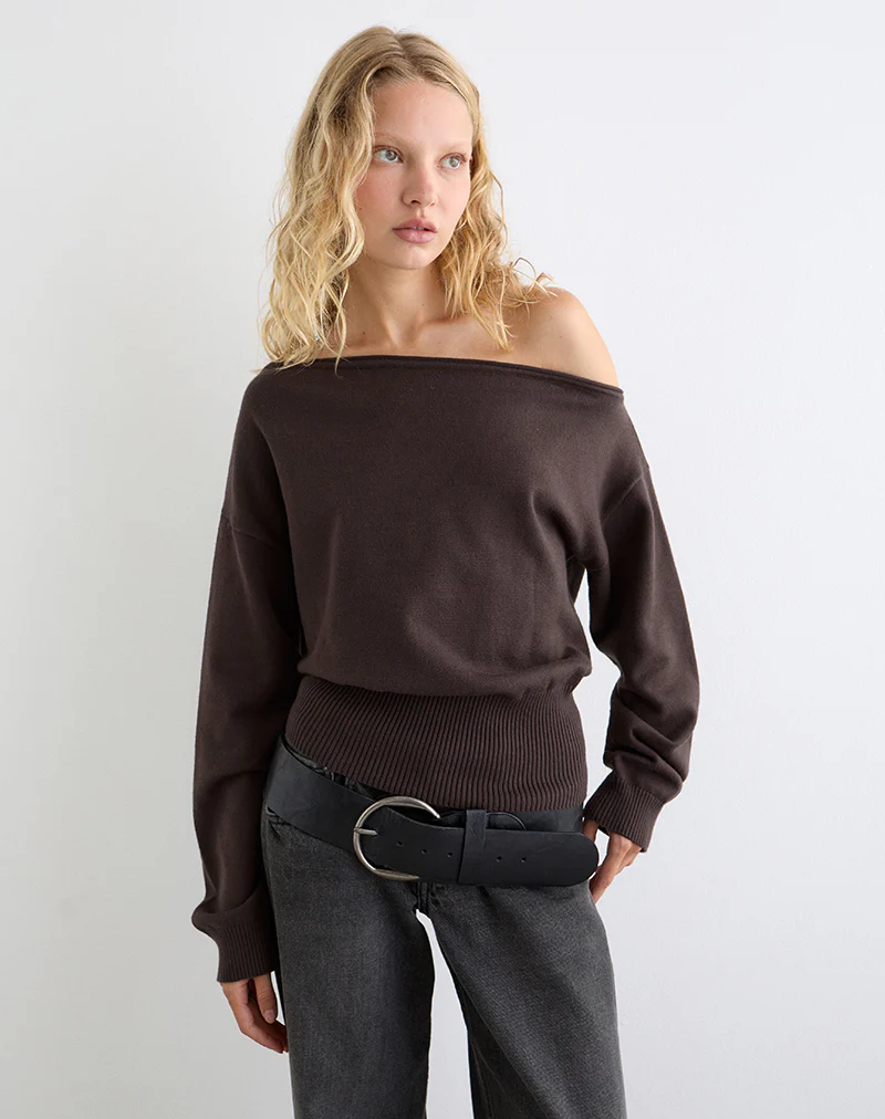 Jalira Asymmetric Jumper in Brown - Image 2