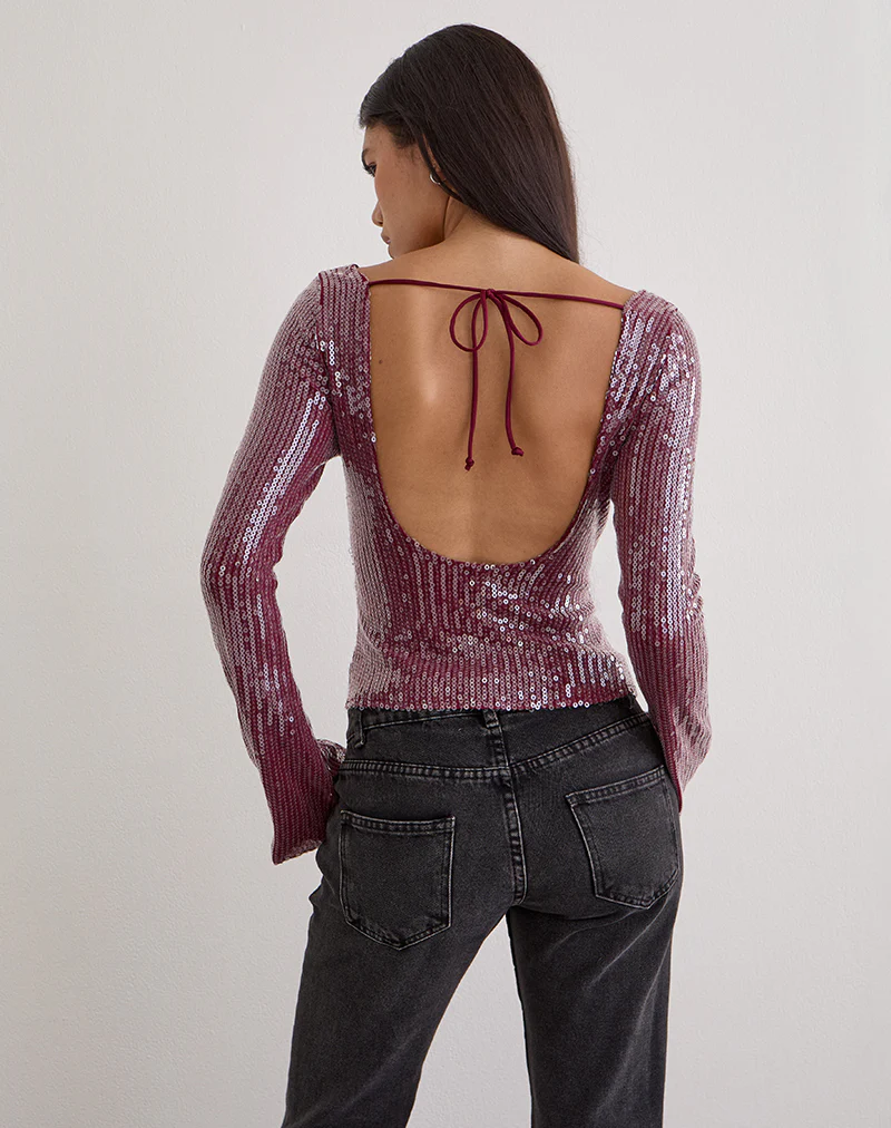 Jalwa Long Sleeve Top in Sequin Maroon - Image 2