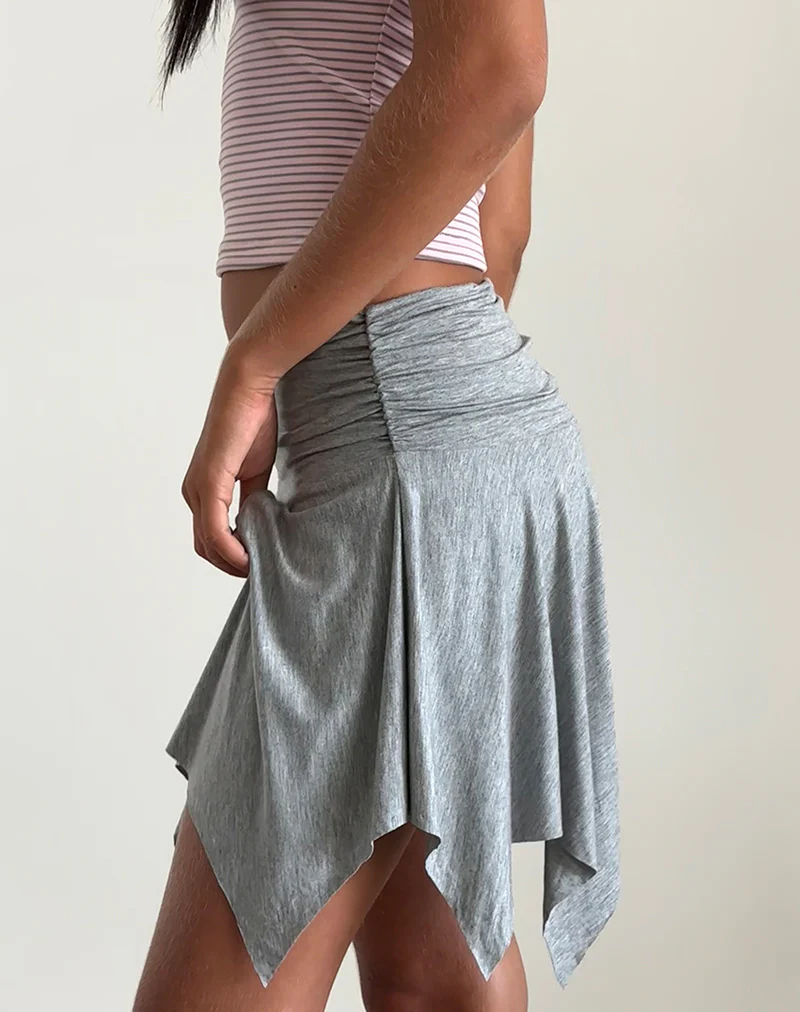 Jamelia Mini Skirt in Soft Jersey Grey Marl - Image 3