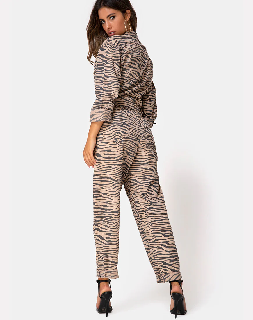 Jampa Jumpsuit in Zip's Zebra Taupe - Image 4