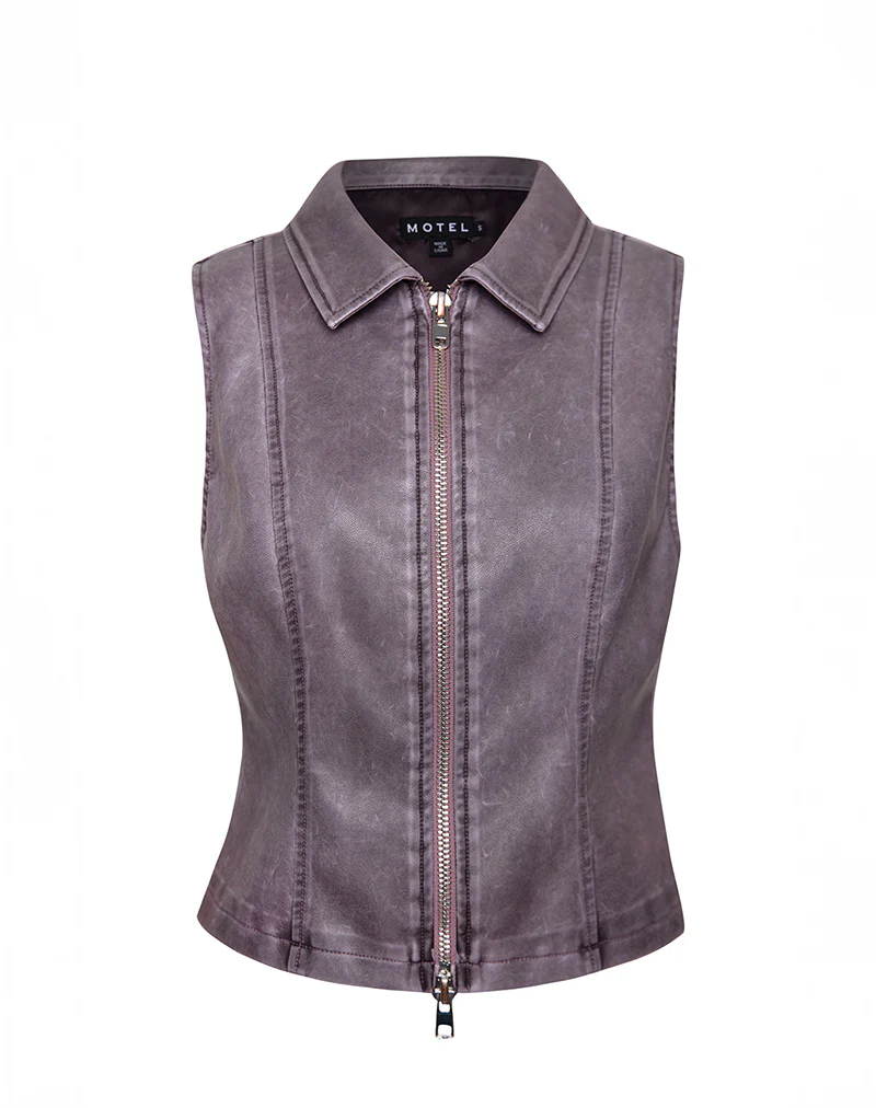 Janae Vest Top in Distressed PU Washed Plum - Image 5