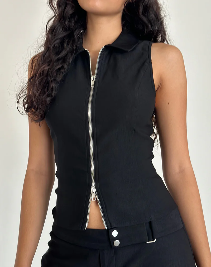 Janae Vest Top in Stretch Tailoring Black - Image 2