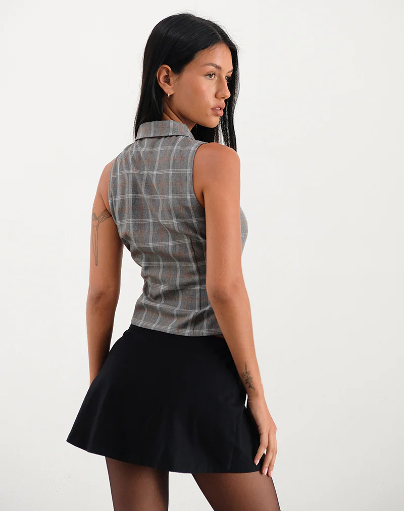 Janae Zip Vest Top in Grey Check - Image 5