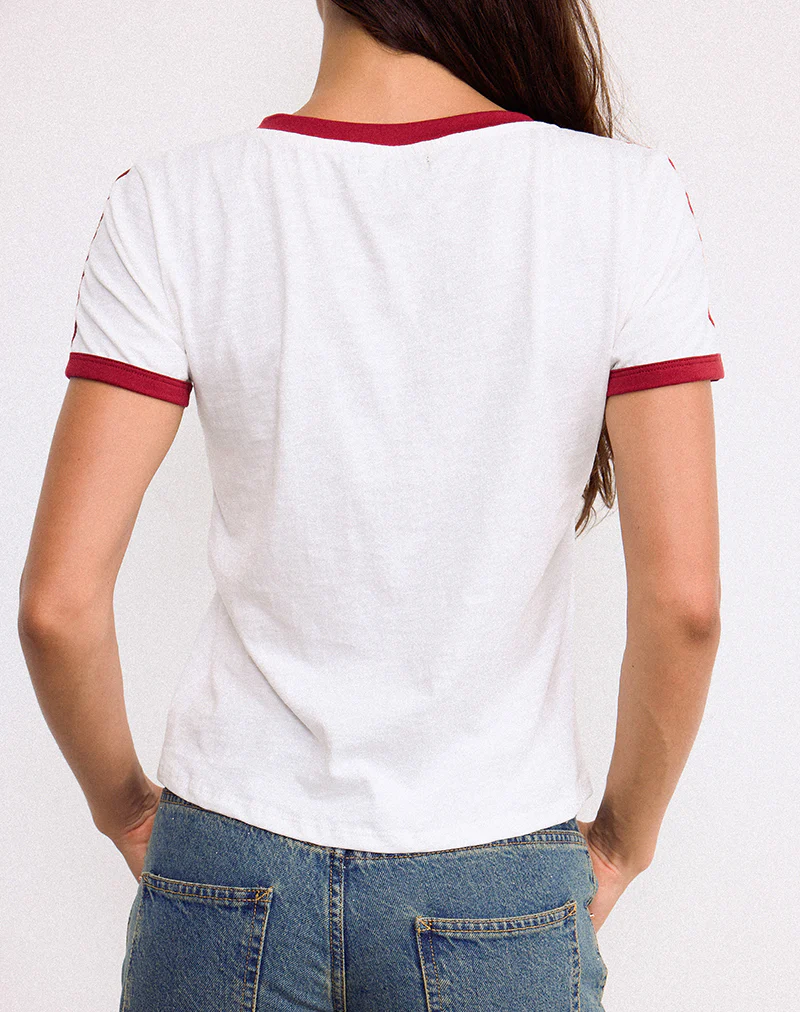 Janan Top in Off White with Adrenaline Red Binding - Image 3