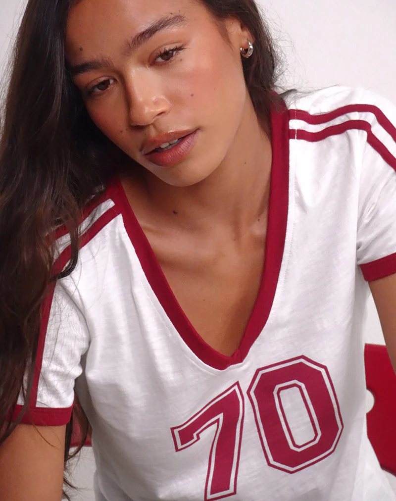Janan Top in Off White with Adrenaline Red Binding - Image 4