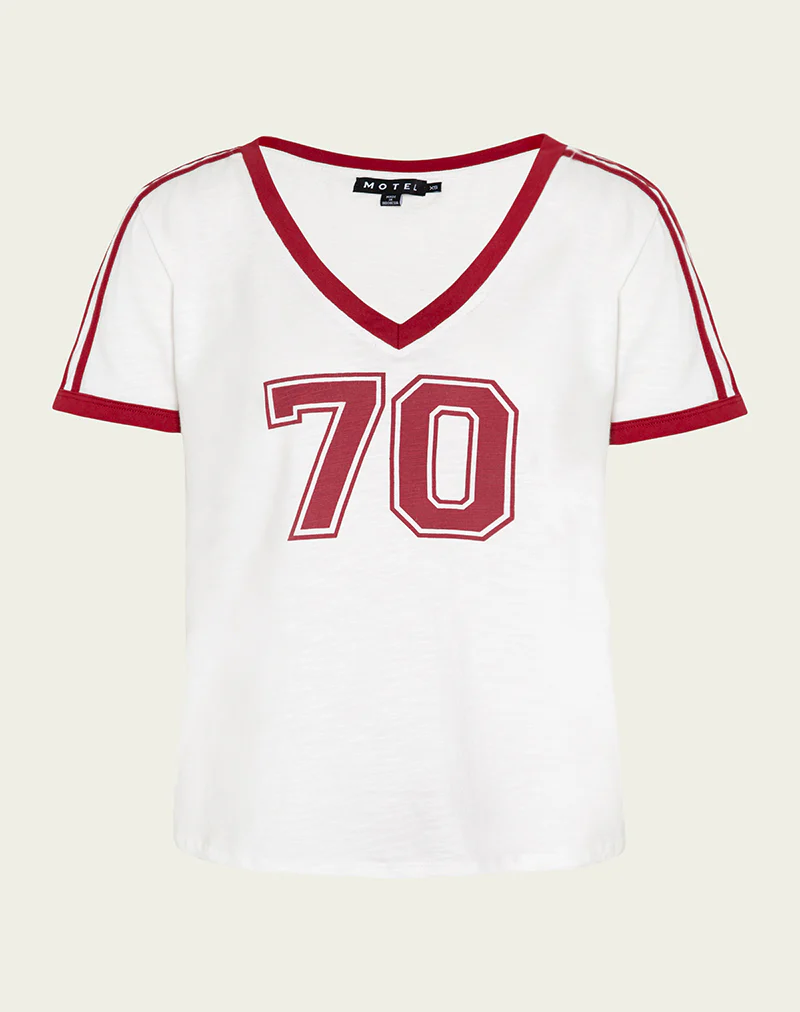 Janan Top in Off White with Adrenaline Red Binding - Image 5