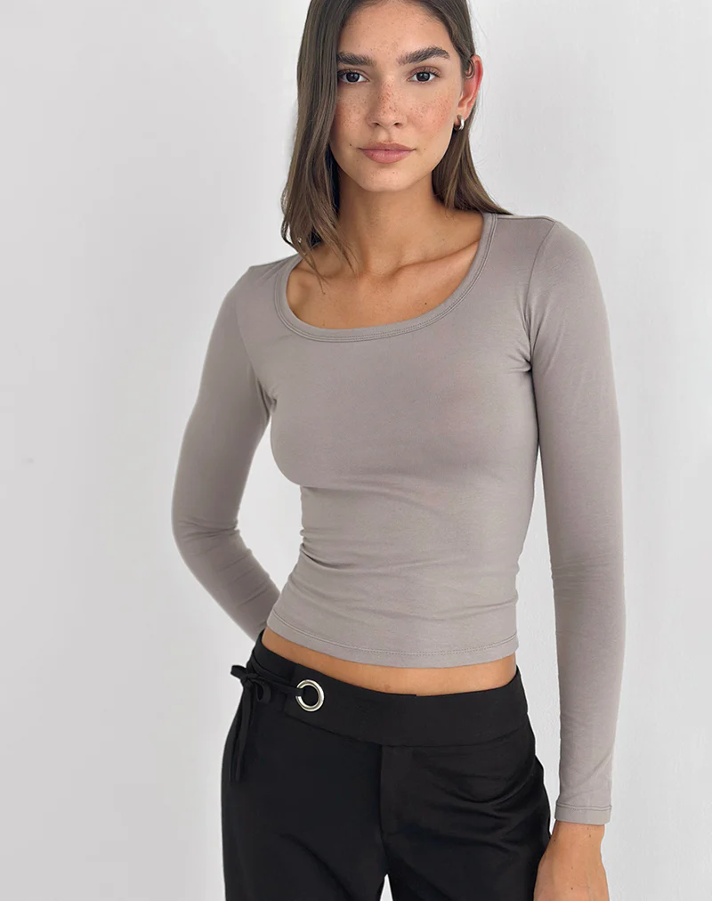 Janana Long Sleeve Top in Cotton Moon Rock - Image 2