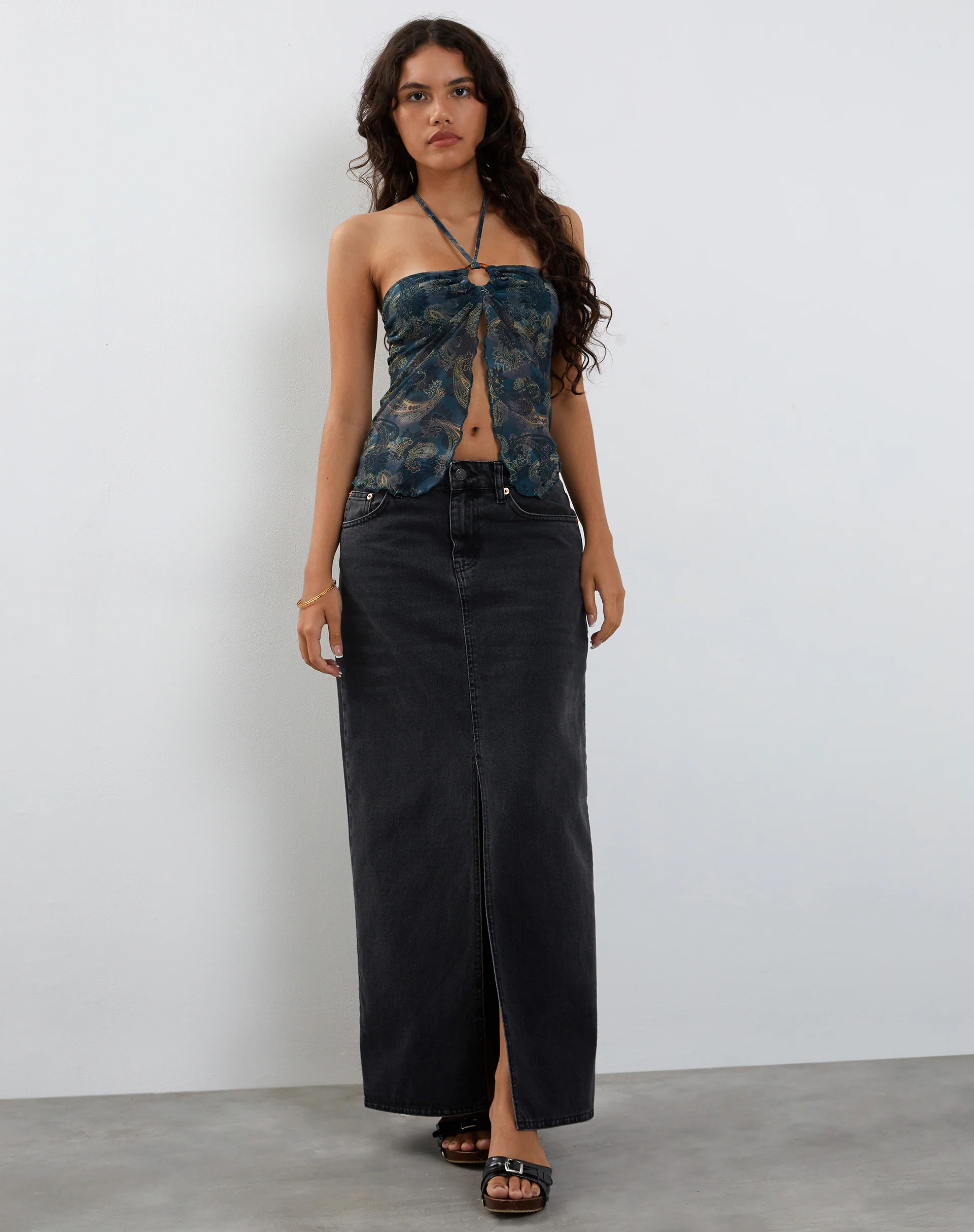 Janar Halterneck Top in Tonal Paisley Blue - Image 4