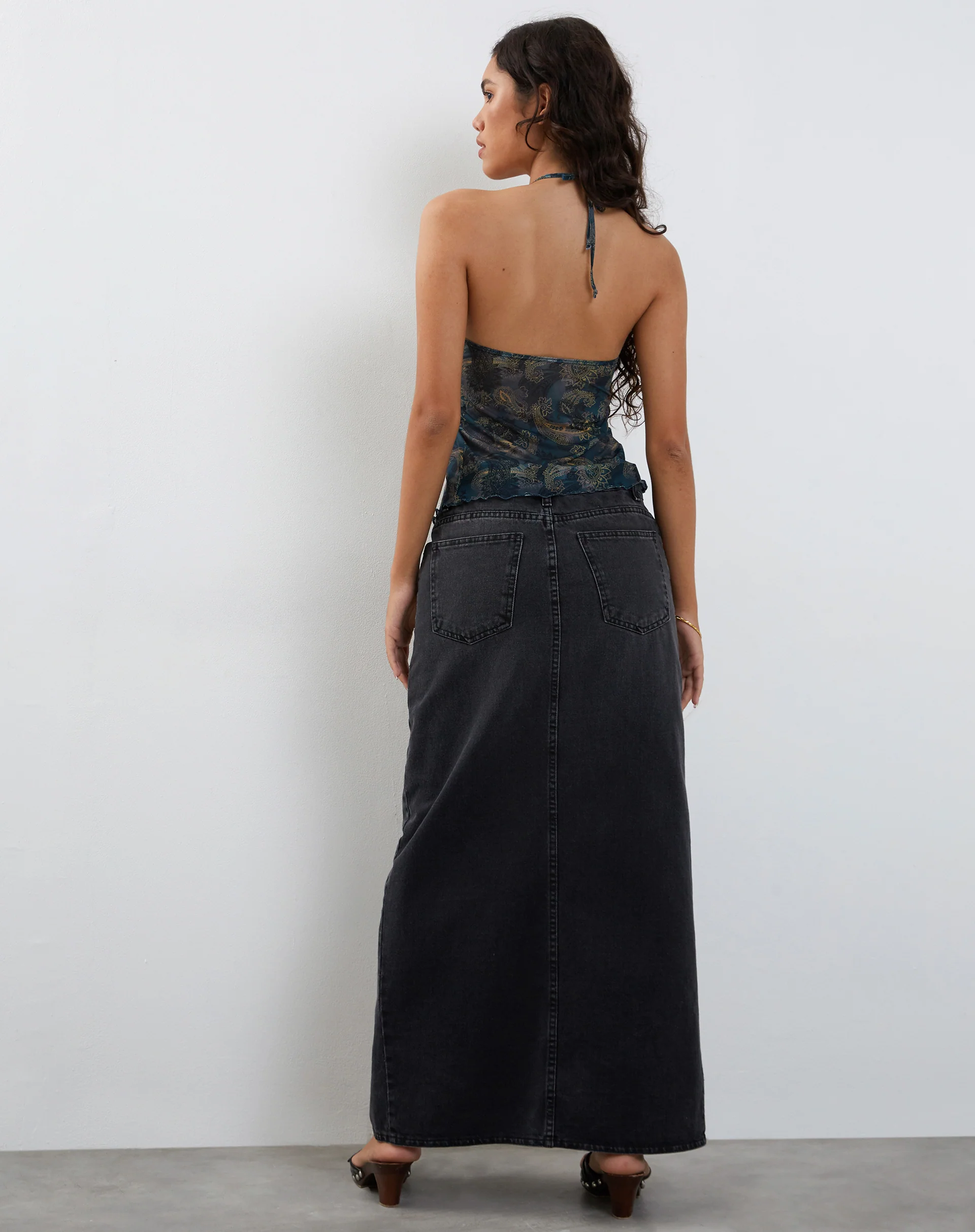 Janar Halterneck Top in Tonal Paisley Blue - Image 6