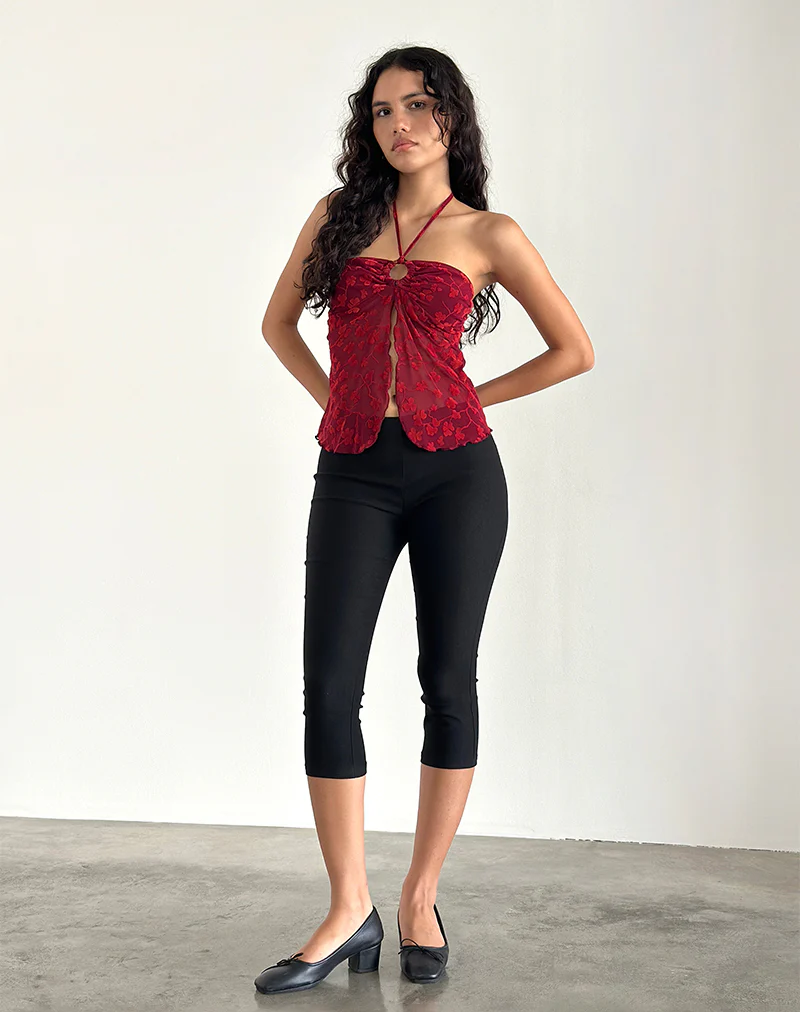 Janar Halterneck Top in Grunge Flower Flock Red - Image 2